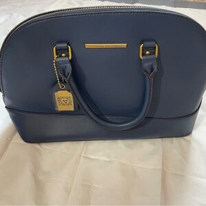 Anne Klein Navy Blue Dome Satchel with Gold Hardware